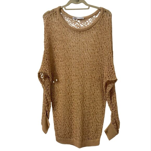 Zara Open Knit Sweater Large Beaded Boho Festival‎ Beach Hippie - Picture 1 of 4
